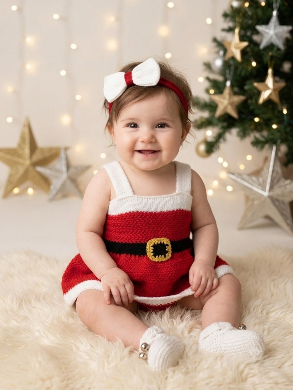 Baby Santa  Christmas Knit Dress with Bow